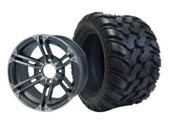 BNDL-TR1209-WH1238-CC0001-LN – SGC 12" Terminator Machined/Gunmetal Wheel - Aluminum Alloy / STEELENG 22″x11″-12″ Mud Terrain / All Terrain Tire DOT Approved