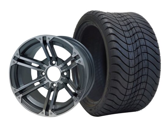 BNDL-TR1212-WH1238-CC0001-LN – SGC 12" Terminator Machined/Gunmetal Wheel - Aluminum Alloy / STEELENG 215/35-12 Low Profile Tire