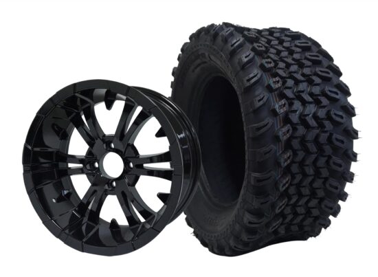 BNDL-TR1205-WH1242-CC0002-LN – SGC 12" Vampire Glossy Black Wheel - Aluminum Alloy / STEELENG 23″x10.5″-12″ All Terrain Tire