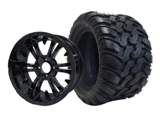 BNDL-TR1209-WH1242-CC0002-LN – SGC 12" Vampire Glossy Black Wheel - Aluminum Alloy / STEELENG 22″x11″-12″ Mud Terrain / All Terrain Tire DOT Approved