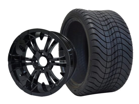 BNDL-TR1212-WH1242-CC0002-LN – SGC 12" Vampire Glossy Black Wheel - Aluminum Alloy / STEELENG 215/35-12 Low Profile Tire