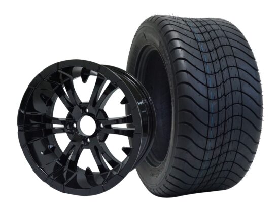 BNDL-TR1213-WH1242-CC0002-LN – SGC 12" Vampire Glossy Black Wheel - Aluminum Alloy / STEELENG 215/50-12 Comfort Ride Street Tire DOT Approved