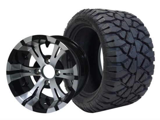 BNDL-TR1204-WH1245-CC0001-LN – SGC 12" Vampire Machined Black Wheel - Aluminum Alloy / STEELENG 20″x10″-12″ STINGER All Terrain Tire DOT Approved