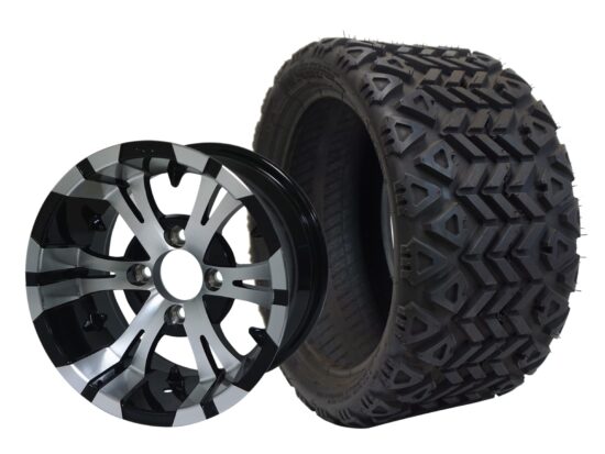 BNDL-TR1207-WH1245-CC0001-LN – SGC 12" Vampire Machined Black Wheel - Aluminum Alloy / STEELENG 20″x10″-12″ All Terrain Tire DOT approved