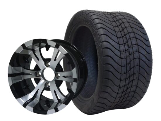 BNDL-TR1211-WH1245-CC0001-LN – SGC 12" Vampire Machined Black Wheel - Aluminum Alloy / STEELENG 215/40-12 Low Profile Tire DOT Approved
