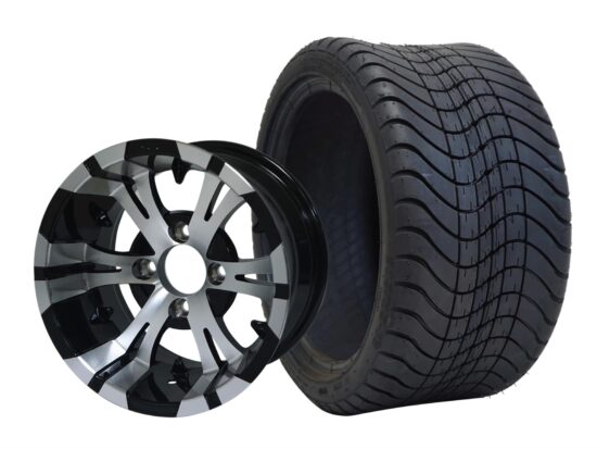 BNDL-TR1212-WH1245-CC0001-LN – SGC 12" Vampire Machined Black Wheel - Aluminum Alloy / STEELENG 215/35-12 Low Profile Tire