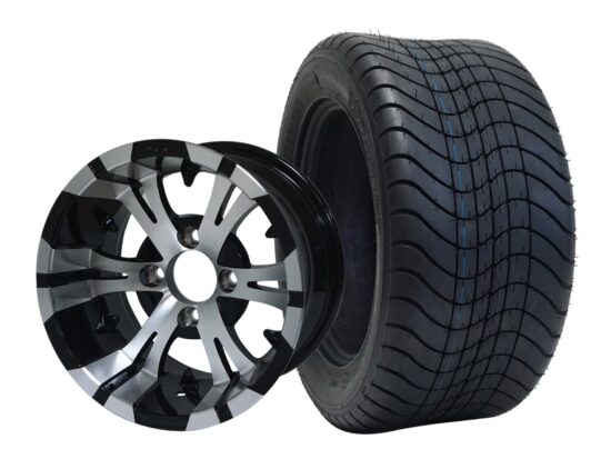 BNDL-TR1213-WH1245-CC0001-LN – SGC 12" Vampire Machined Black Wheel - Aluminum Alloy / STEELENG 215/50-12 Comfort Ride Street Tire DOT Approved