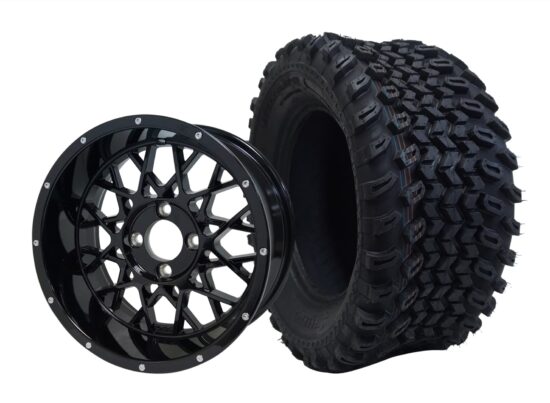 BNDL-TR1205-WH1250-CC0002-LN – SGC 12" Venom Glossy Black Wheel - Aluminum Alloy / STEELENG 23″x10.5″-12″ All Terrain Tire