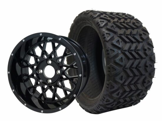 BNDL-TR1207-WH1250-CC0002-LN – SGC 12" Venom Glossy Black Wheel - Aluminum Alloy / STEELENG 20″x10″-12″ All Terrain Tire DOT approved