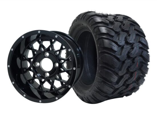 BNDL-TR1209-WH1250-CC0002-LN – SGC 12" Venom Glossy Black Wheel - Aluminum Alloy / STEELENG 22″x11″-12″ Mud Terrain / All Terrain Tire DOT Approved