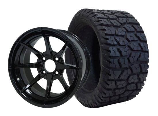 BNDL-TR1401-WH1401-CC0002-LN – SGC 14" Hydra Glossy Black Wheel - Aluminum Alloy / STEELENG 22"x10.5"-14" GATOR Hybrid AT Tire DOT approved