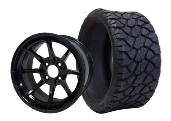 BNDL-TR1402-WH1401-CC0002-LN – SGC 14" Hydra Glossy Black Wheel - Aluminum Alloy / STEELENG 20"x8.5"-14" STINGER Hybrid AT Tire DOT approved