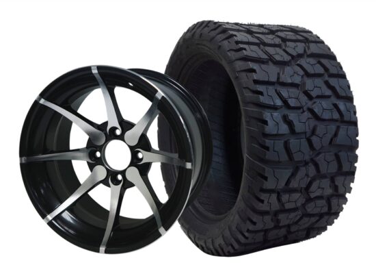 BNDL-TR1401-WH1402-CC0001-LN – SGC 14" Kraken Machined/Black Wheel - Aluminum Alloy / STEELENG 22"x10.5"-14" GATOR Hybrid AT Tire DOT approved