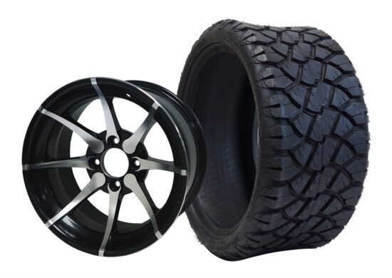 BNDL-TR1402-WH1402-CC0001-LN – SGC 14" Kraken Machined/Black Wheel - Aluminum Alloy / STEELENG 20"x8.5"-14" STINGER Hybrid AT Tire DOT approved