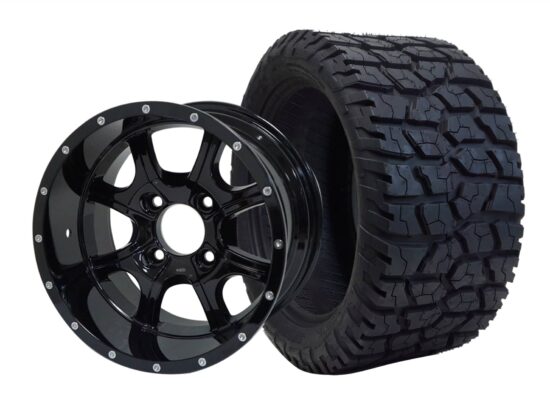 BNDL-TR1401-WH1403-CC0002-LN – SGC 14" Night Stalker Glossy Black Wheel - Aluminum Alloy / STEELENG 22"x10.5"-14" GATOR Hybrid AT Tire DOT approved
