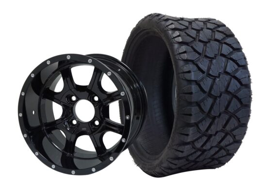 BNDL-TR1402-WH1403-CC0002-LN – SGC 14" Night Stalker Glossy Black Wheel - Aluminum Alloy / STEELENG 20"x8.5"-14" STINGER Hybrid AT Tire DOT approved