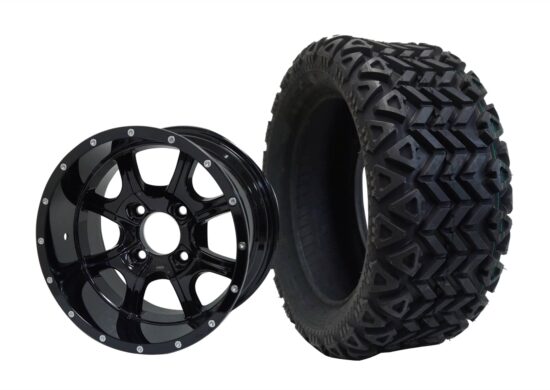 BNDL-TR1403-WH1403-CC0002-LN – SGC 14" Night Stalker Glossy Black Wheel - Aluminum Alloy / STEELENG 23"x10"-14" All Terrain Tire DOT approved