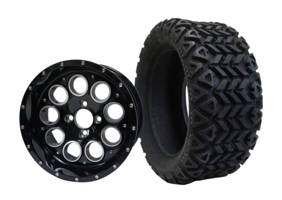 BNDL-TR1403-WH1404-CC0002-LN – SGC 14" Pioneer Glossy Black Wheel - Aluminum Alloy / STEELENG 23"x10"-14" All Terrain Tire DOT approved