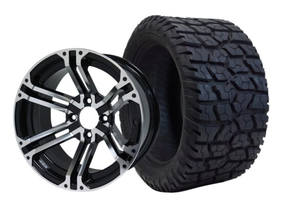 BNDL-TR1401-WH1409-CC0001-LN – SGC 14" Terminator Machined/Black Wheel - Aluminum Alloy / STEELENG 22"x10.5"-14" GATOR Hybrid AT Tire DOT approved
