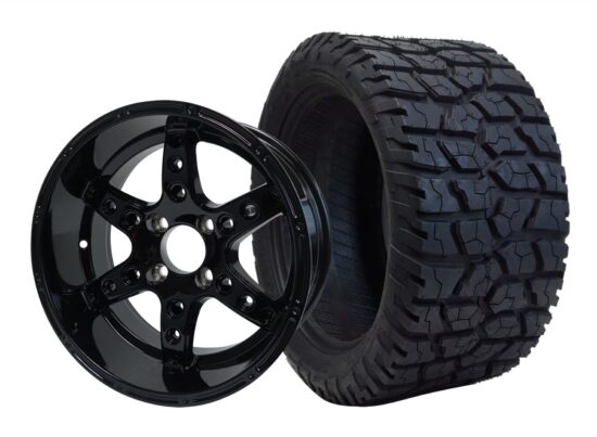 BNDL-TR1401-WH1411-CC0002-LN – SGC 14" Turbine Glossy Black Wheel - Aluminum Alloy / STEELENG 22"x10.5"-14" GATOR Hybrid AT Tire DOT approved