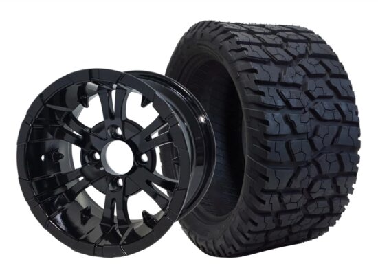 BNDL-TR1401-WH1414-CC0001-LN – SGC 14" Vampire Glossy Black Wheel - Aluminum Alloy / STEELENG 22"x10.5"-14" GATOR Hybrid AT Tire DOT approved