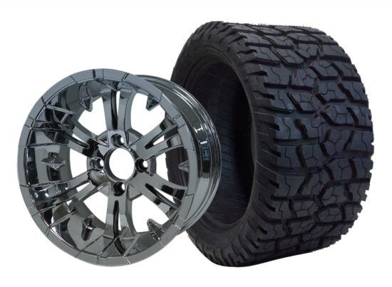 BNDL-TR1401-WH1415-CC0001-LN – SGC 14" Vampire Chrome Wheel - Aluminum Alloy / STEELENG 22"x10.5"-14" GATOR Hybrid AT Tire DOT approved