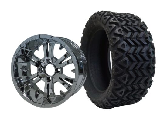 BNDL-TR1403-WH1415-CC0001-LN – SGC 14" Vampire Chrome Wheel - Aluminum Alloy / STEELENG 23"x10"-14" All Terrain Tire DOT approved