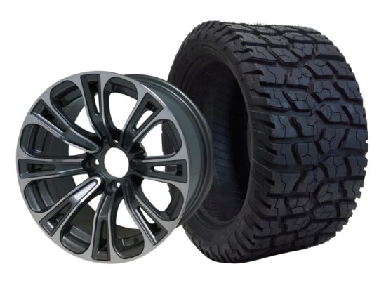 BNDL-TR1401-WH1417-CC0001-LN – SGC 14" Vector Machined/Gunmetal Wheel - Aluminum Alloy / STEELENG 22"x10.5"-14" GATOR Hybrid AT Tire DOT approved