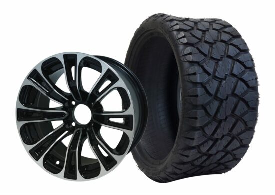 BNDL-TR1402-WH1418-CC0001-LN – SGC 14" Vector Machined/Black Wheel - Aluminum Alloy / STEELENG 20"x8.5"-14" STINGER Hybrid AT Tire DOT approved