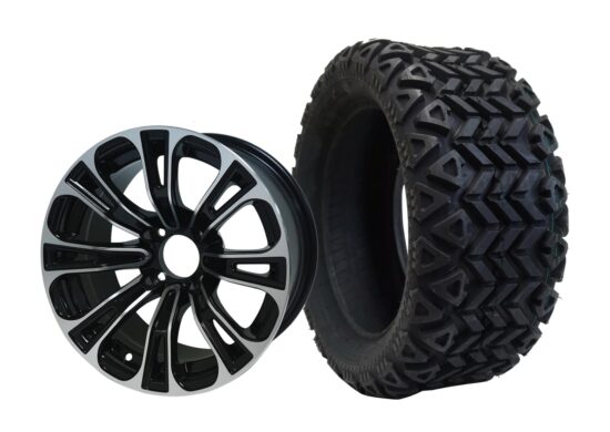 BNDL-TR1403-WH1418-CC0001-LN – SGC 14" Vector Machined/Black Wheel - Aluminum Alloy / STEELENG 23"x10"-14" All Terrain Tire DOT approved