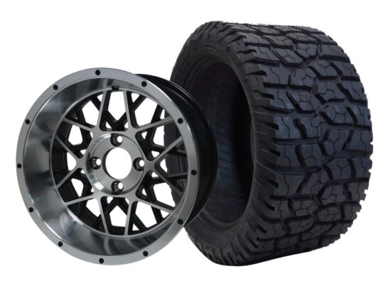 BNDL-TR1401-WH1419-CC0001-LN – SGC 14" Venom Machined/Black Wheel - Aluminum Alloy / STEELENG 22"x10.5"-14" GATOR Hybrid AT Tire DOT approved