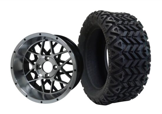 BNDL-TR1403-WH1419-CC0001-LN – SGC 14" Venom Machined/Black Wheel - Aluminum Alloy / STEELENG 23"x10"-14" All Terrain Tire DOT approved