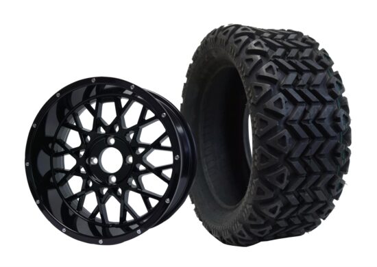 BNDL-TR1403-WH1420-CC0002-LN – SGC 14" Venom Glossy Black Wheel - Aluminum Alloy / STEELENG 23"x10"-14" All Terrain Tire DOT approved