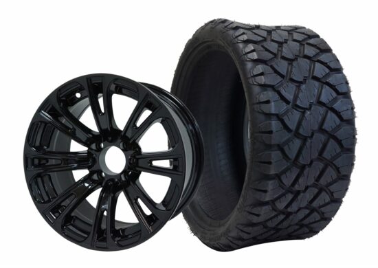 BNDL-TR1402-WH1421-CC0002-LN – SGC 14" Voodoo Glossy Black Wheel - Aluminum Alloy / STEELENG 20"x8.5"-14" STINGER Hybrid AT Tire DOT approved