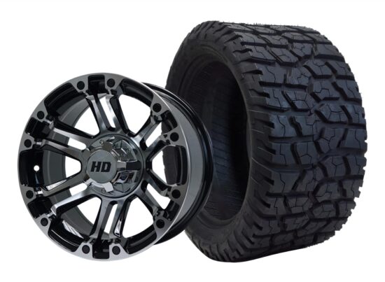BNDL-TR1401-WH1422-CC0008-LN – SGC 14" Rhino Machined/Black Wheel - Aluminum Alloy / STEELENG 22"x10.5"-14" GATOR Hybrid AT Tire DOT approved