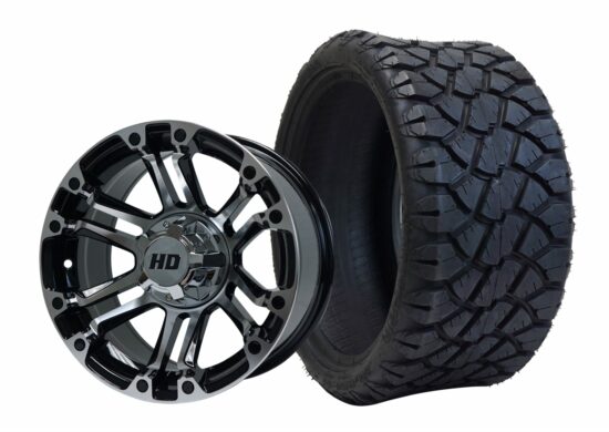 BNDL-TR1402-WH1422-CC0008-LN – SGC 14" Rhino Machined/Black Wheel - Aluminum Alloy / STEELENG 20"x8.5"-14" STINGER Hybrid AT Tire DOT approved