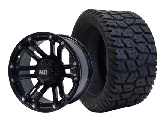 BNDL-TR1401-WH1423-LN-CC0007 – SGC 14" Rhino Glossy Black Wheel - Aluminum Alloy / STEELENG 22"x10.5"-14" GATOR Hybrid AT Tire DOT approved