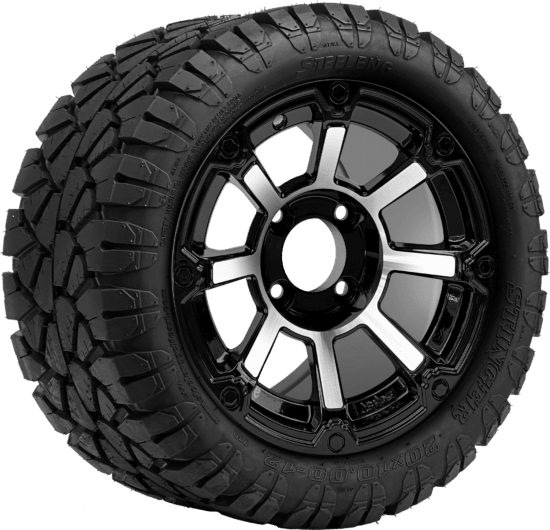 BNDL-TR1204-WH1260-CC0025-LN - SGC 12" Cyclops Machined/Black Wheel - Aluminum Alloy / STEELENG 20″x10″-12″ STINGER All Terrain Tire DOT approved
