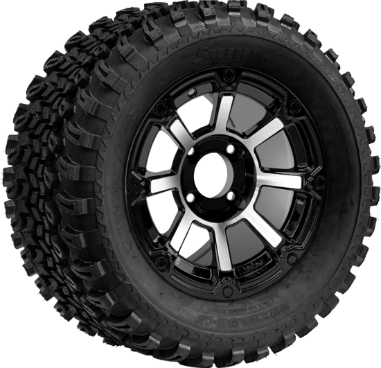 BNDL-TR1205-WH1260-CC0025-LN - SGC 12" Cyclops Machined/Black Wheel - Aluminum Alloy / STEELENG 23″x10.5″-12″ All Terrain Tire