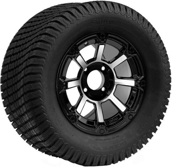 BNDL-TR1206-WH1260-CC0025-LN - SGC 12" Cyclops Machined/Black Wheel - Aluminum Alloy / STEELENG 23″x10.5″-12″ Turf Tire