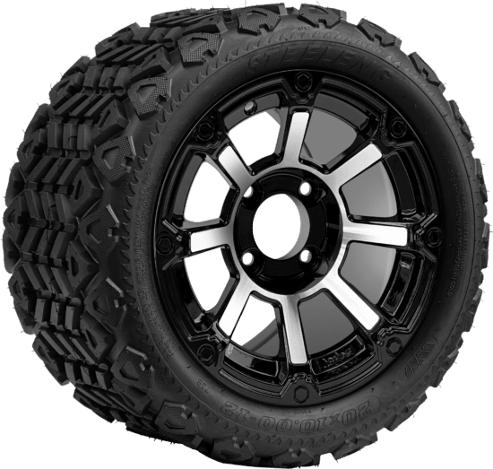BNDL-TR1207-WH1260-CC0025-LN - SGC 12" Cyclops Machined/Black Wheel - Aluminum Alloy / STEELENG 20″x10″-12″ All Terrain Tire DOT approved