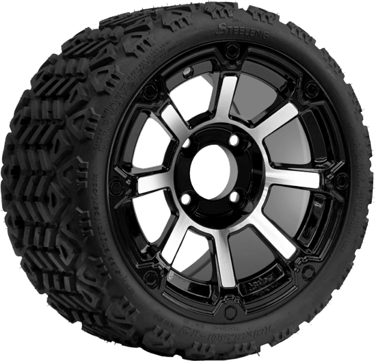 BNDL-TR1208-WH1260-CC0025-LN - SGC 12" Cyclops Machined/Black Wheel - Aluminum Alloy / STEELENG 18″x8.5″-12″ All-Terrain Tire DOT approved