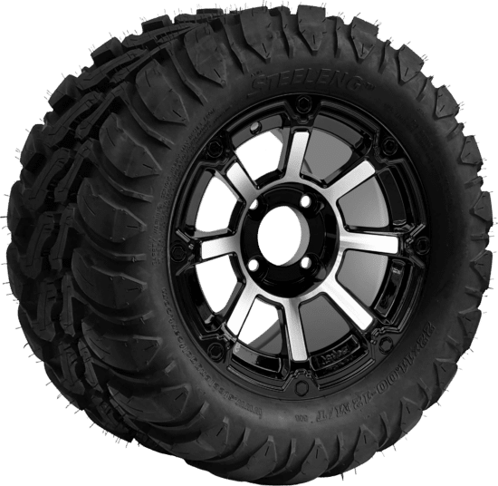 BNDL-TR1209-WH1260-CC0025-LN - SGC 12" Cyclops Machined/Black Wheel - Aluminum Alloy / STEELENG 22″x11″-12″ Mud Terrain / All Terrain Tire DOT Approved