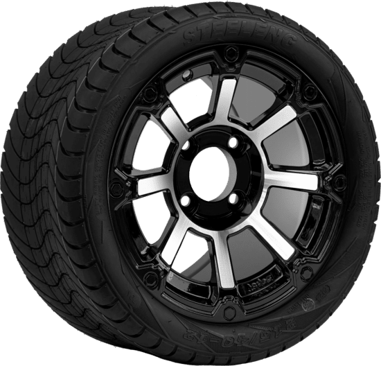 BNDL-TR1211-WH1260-CC0025-LN - SGC 12" Cyclops Machined/Black Wheel - Aluminum Alloy / STEELENG 215/40-12 Low Profile Tire DOT Approved