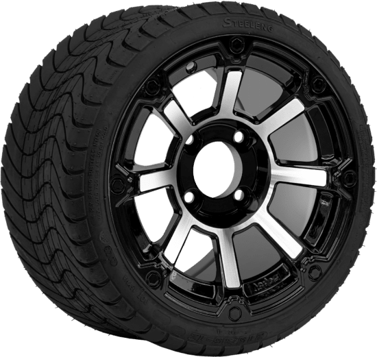 BNDL-TR1212-WH1260-CC0025-LN - SGC 12" Cyclops Machined/Black Wheel - Aluminum Alloy / STEELENG 215/35-12 Low Profile Tire