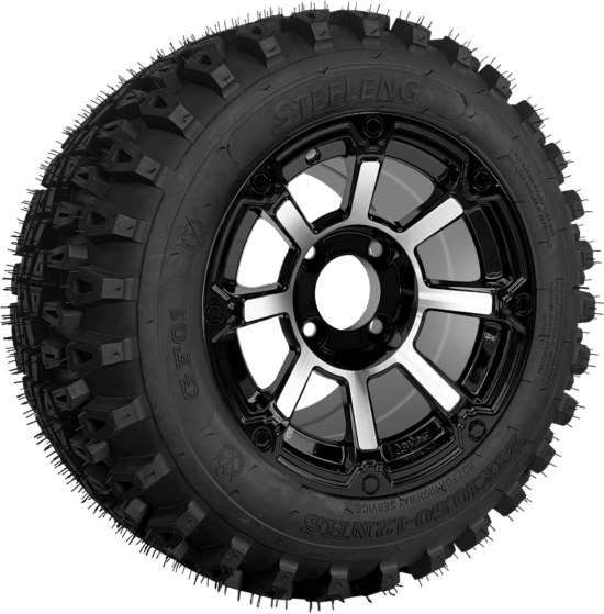 BNDL-TR1280-WH1260-CC0025-LN - SGC 12" Cyclops Machined/Black Wheel - Aluminum Alloy / STEELENG 23″x10.5″-12″ QH All Terrain Tire
