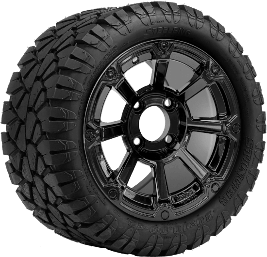 BNDL-TR1204-WH1261-CC0027-LN - SGC 12" Cyclops Glossy Black Wheel - Aluminum Alloy / STEELENG 20″x10″-12″ STINGER All Terrain Tire DOT approved