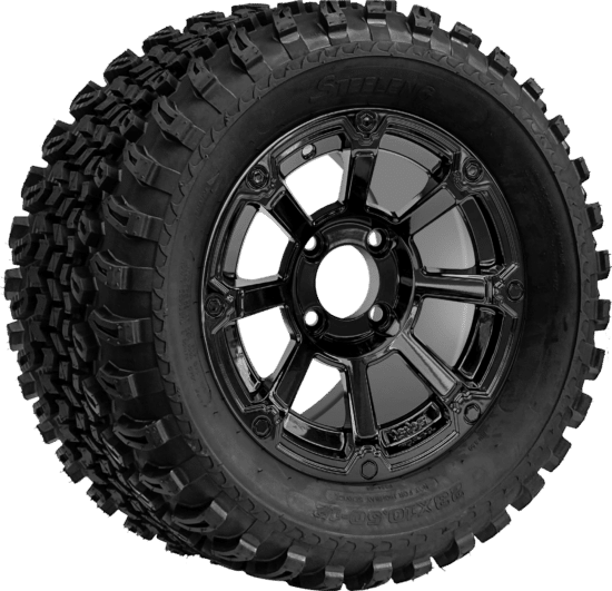 BNDL-TR1205-WH1261-CC0027-LN - SGC 12" Cyclops Glossy Black Wheel - Aluminum Alloy / STEELENG 23″x10.5″-12″ All Terrain Tire