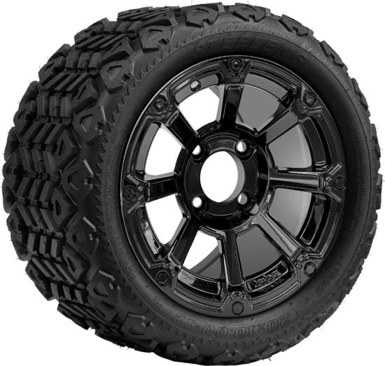 BNDL-TR1207-WH1261-CC0027-LN - SGC 12" Cyclops Glossy Black Wheel - Aluminum Alloy / STEELENG 20″x10″-12″ All Terrain Tire DOT approved