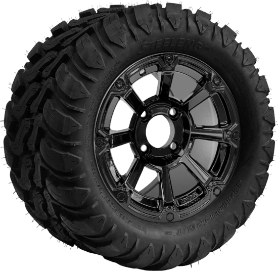 BNDL-TR1209-WH1261-CC0027-LN - SGC 12" Cyclops Glossy Black Wheel - Aluminum Alloy / STEELENG 22″x11″-12″ Mud Terrain / All Terrain Tire DOT Approved